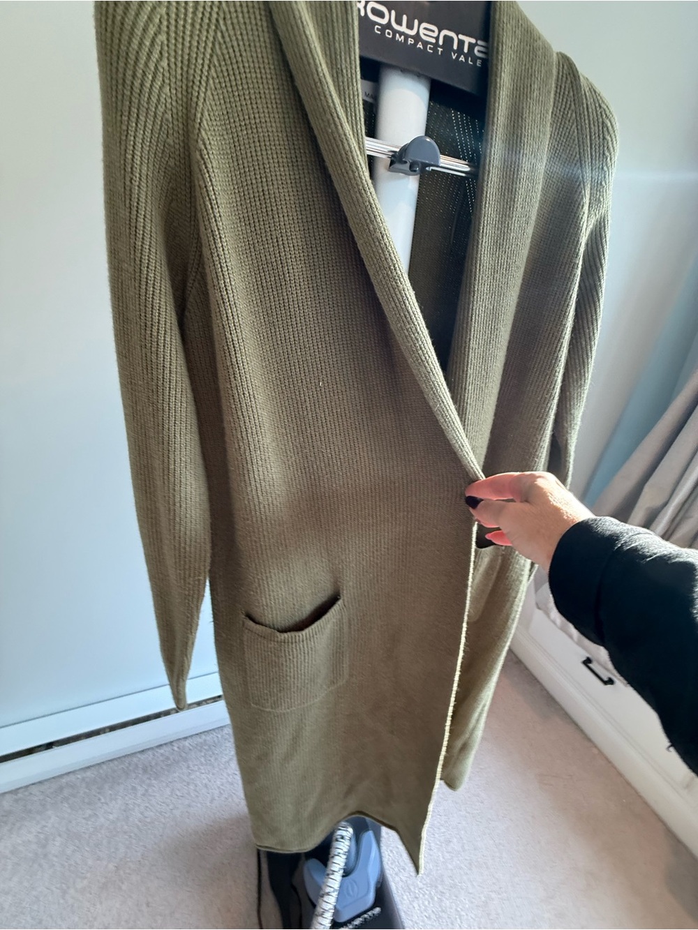 M Magaschoni Olive Green Ribbed Knit Long Duster Cardigan Sweater - Size S